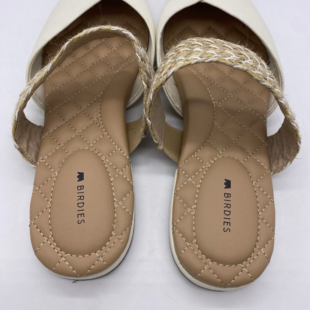 Birdies The Swan Pearl Cuff Size 10.5 White Leather Pointed Toe Mules Flats - Picture 7 of 13